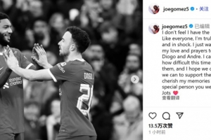 开云体育下载网址-乔-戈麦斯悼念若塔：无比痛心和震惊，会永远珍惜和你共度的回忆